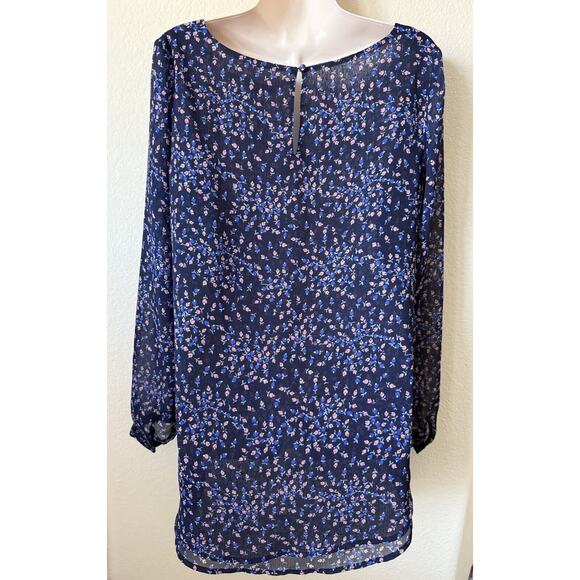 LC Lauren Conrad Blue Floral Long Sleeve Keyhole Back Hi Lo Tunic Blouse Size L - Picture 4 of 4